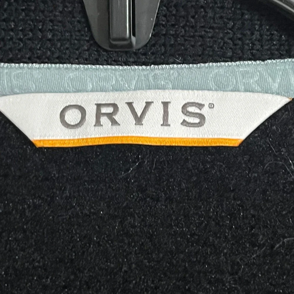 Orvis Mens Full Zip Fleece Jacket Black Sweater Knit‎ Size Small RN 70534
